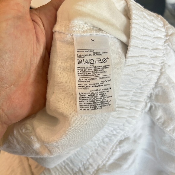 Old Navy White Linen Blend Wide Leg Pants 3X Beachy Resort Wear Coastal Grandma - Picture 3 of 4